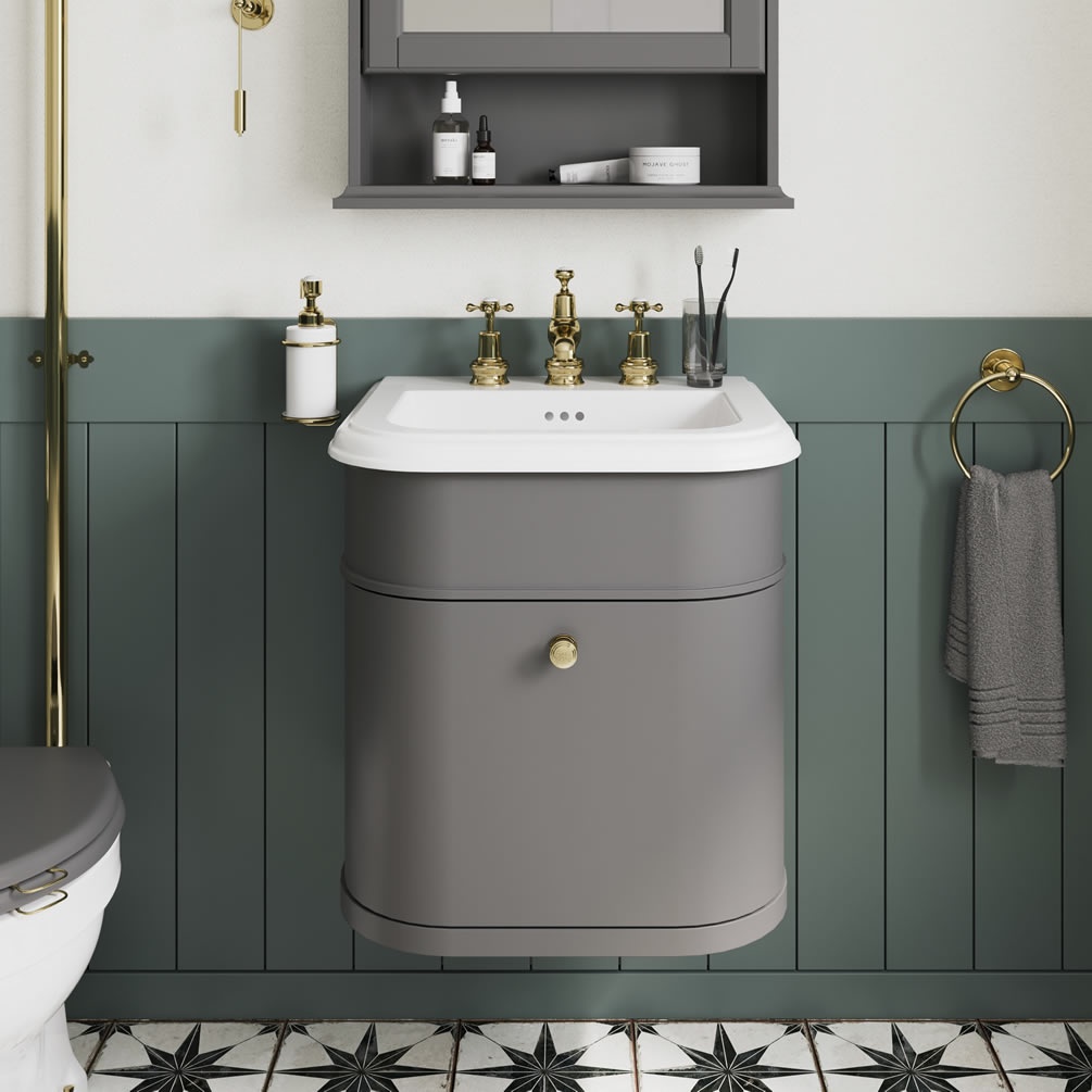 Burlington Chalfont 550mm Basin & Classic Grey Wall Hung Unit - Image 1